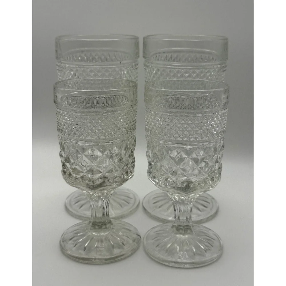 Vintage Hocking Wexford Pressed Glass Goblets Diamond Point Set of 8